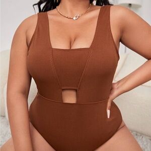 Plus Rib Cut Out One Piece Swimsuit